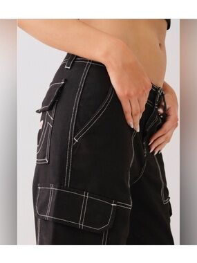 True Religion Dark Blue Wide Leg Jeans with Contrast Stitching